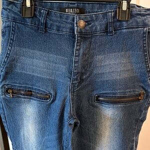 Bee & Ceci Womens Moto Skinny Blue Denim Jeans Size 9